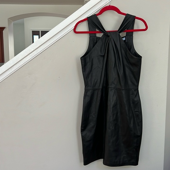 Antonio Melani Jessica Twisted Halter Neck Genuine Leather Sheath Mini Dress - Picture 2 of 16